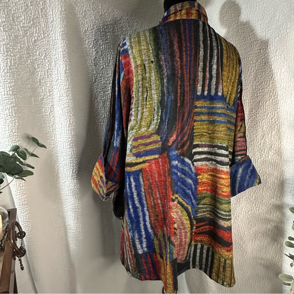 Ali Miles Lagenlook Artsy Abstract Art Knit Wire Collar Jacket XL - Picture 4 of 12